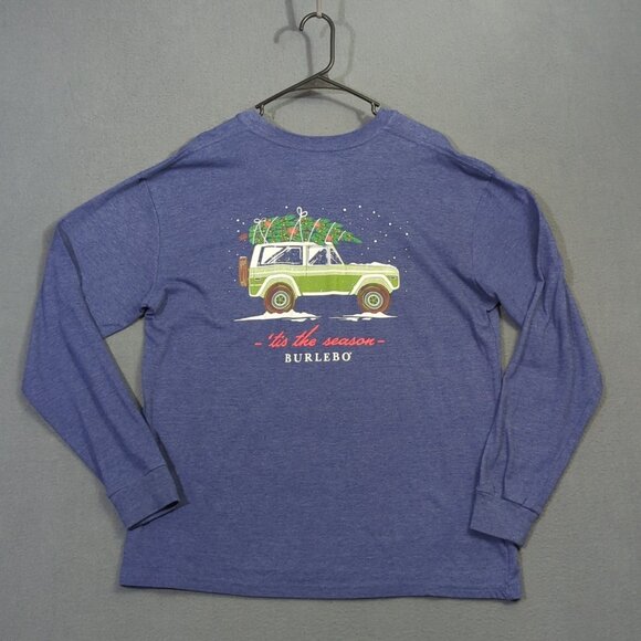 Burlebo T-Shirt Men's L Blue Pocket Tee Long Sleeve Tis The Season Graphic - Picture 8 of 11